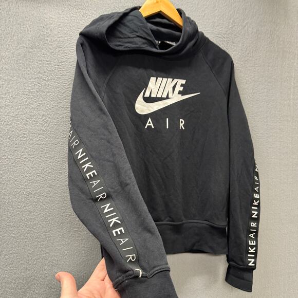 Nike Air Hoodie Womens Small Black Pullover Logo Stripe Detail Jacket - Picture 3 of 7